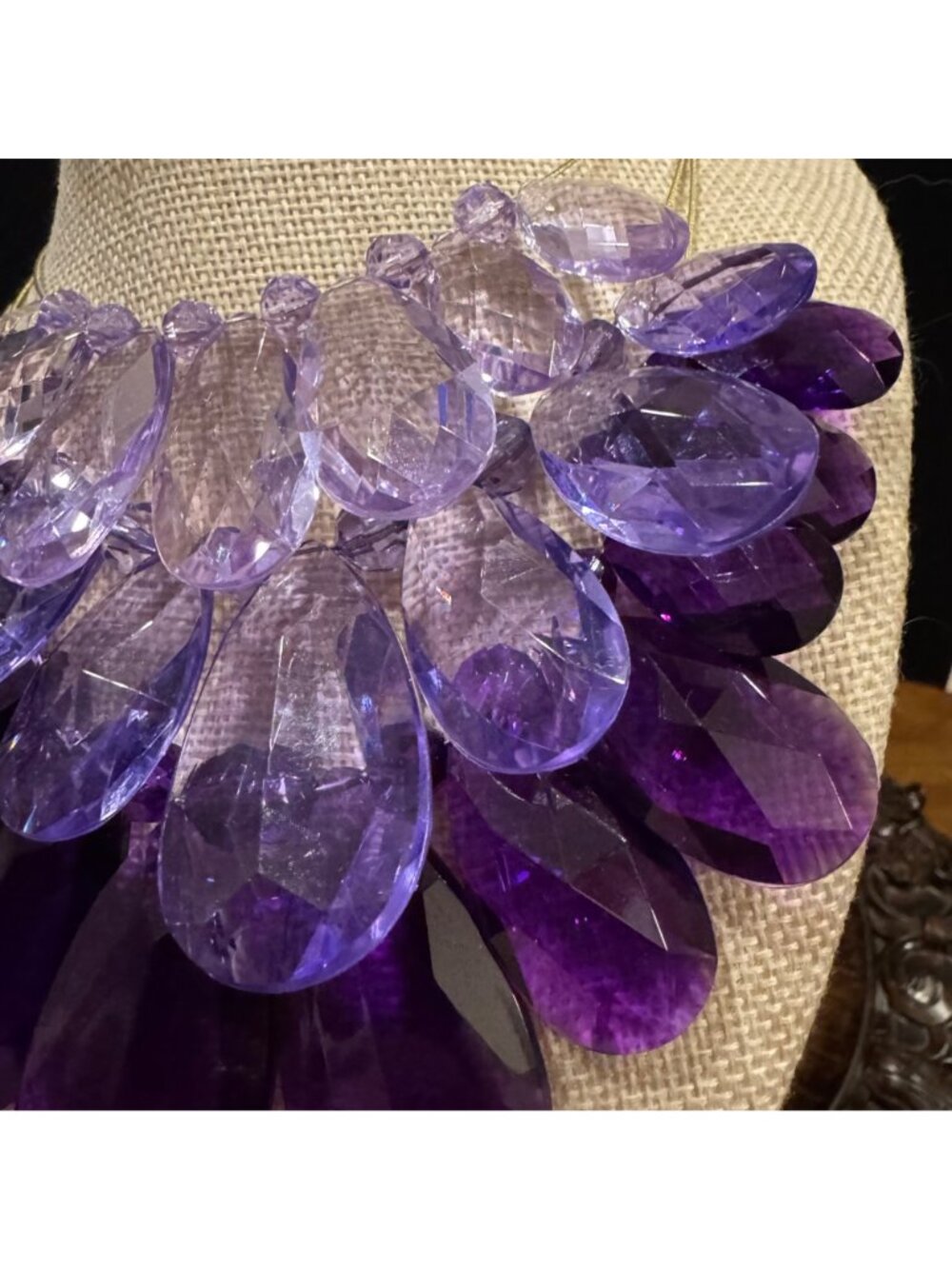 Joan Rivers Ombré Faceted Teardrop Bib Necklace Purple & Lavender Statement Jewe - Picture 2 of 9